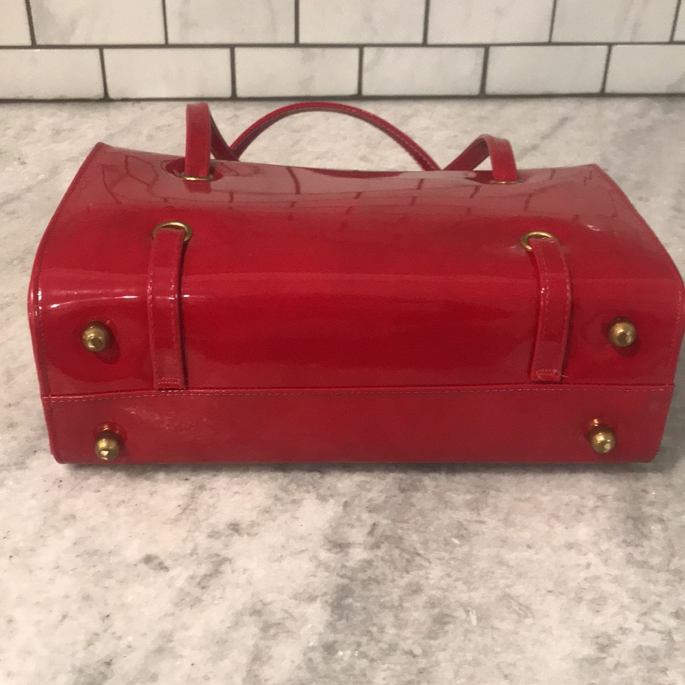 Vintage Red Patent Leather 70s Satchel Purse Womens Medium Classic Bag - Picture 6 of 12